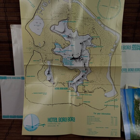 Hotel Bora Bora Tahiti French Polynesia Vintage Ephemera Lot Map Postcards - Picture 2 of 12